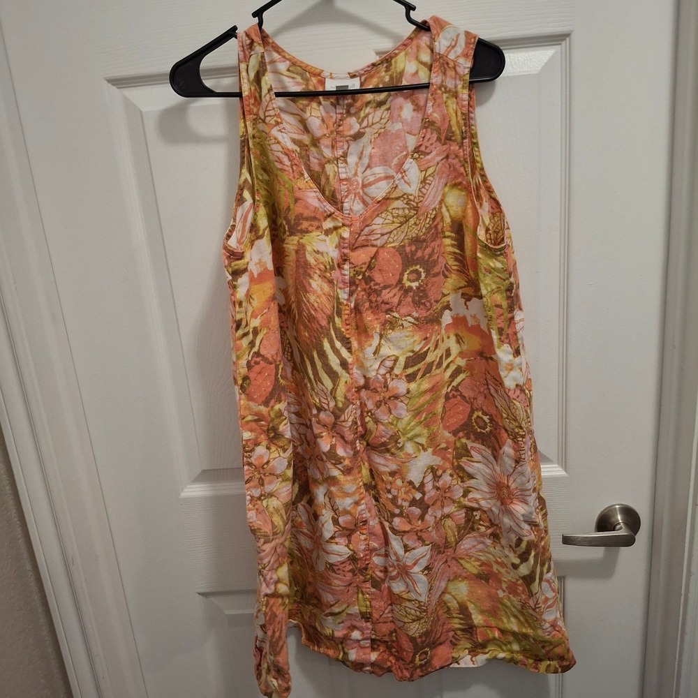 J Jill Love Linen Floral Print Tank Dress XL Petite Sleeveless Casual‎
